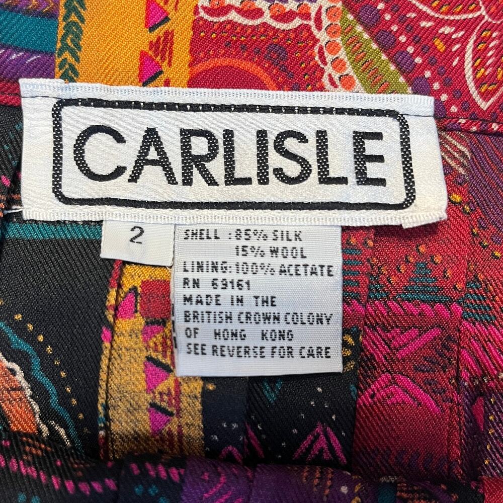 Vintage Carlisle Pink Black Abstract Silk Wool Colorful Vibrant Pleated Skirt 2 - Picture 5 of 9